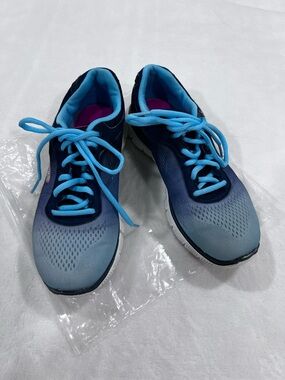 Skechers Flex Sole Memory Foam Blue Pink Running Sneakers 6.5